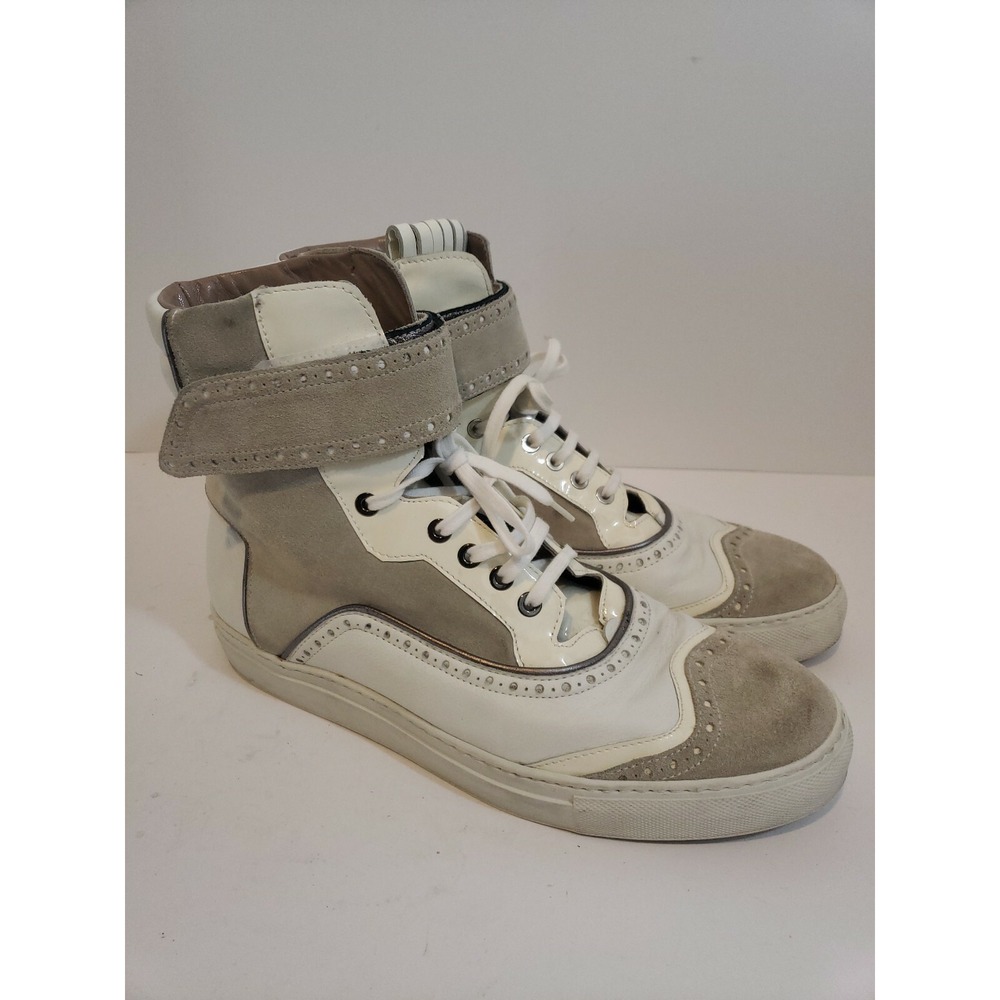 Pollini Mens Size 40 Made in Italy Lace up strap high top white tennis shoe/boot